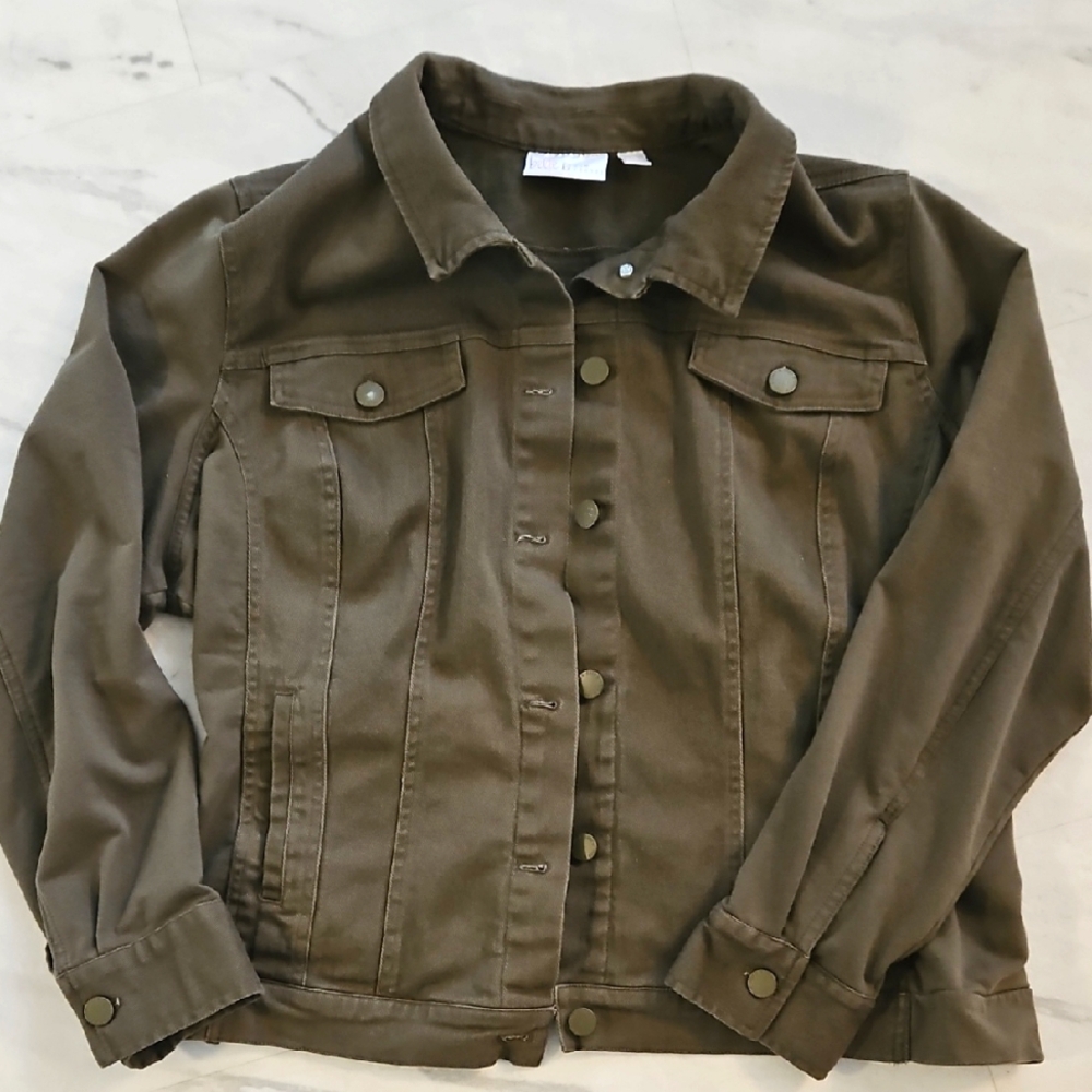 Belle by Kim Gravel Twill Jacket with Knit Back and Sleeves 1X